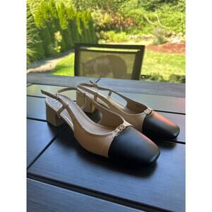 Sam Edelman Cream and Black Tarra Slingback Block Heel Size 9